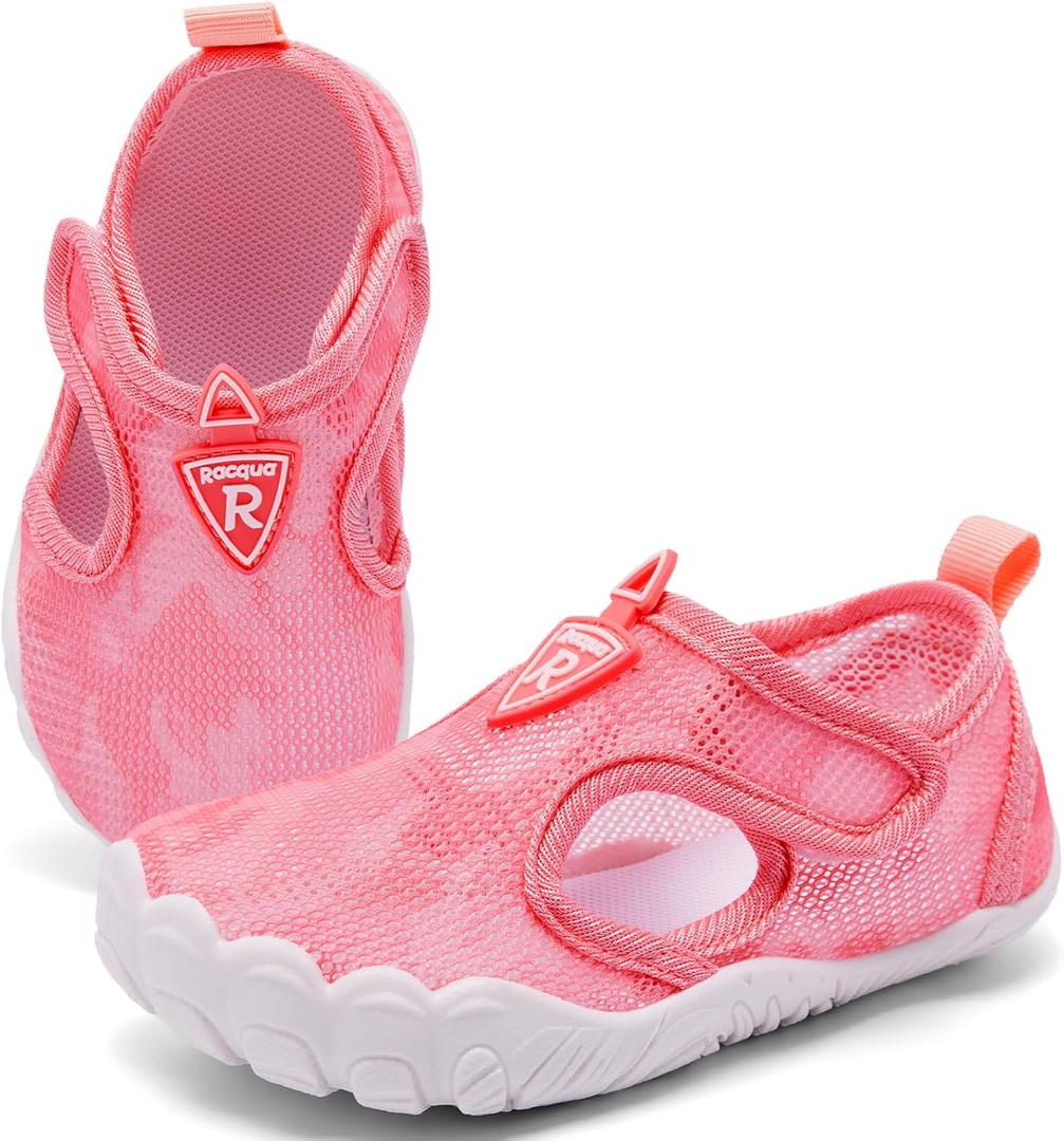 Racqua Girls Water Beach Pool Baby Shoes Boys Swimming Toddler Slip-On Quick Dry Wet Breathable Indoor Lightweight Aqua Outdoor Sea Shoes Pink, 8