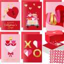 100 Pcs Valentine's Day Greeting Cards Gold Foil with Red Envelopes and Stickers 5 Designs Assortment 5.9 x 3.9 Inches Blank Inside for Valentine's Day Wedding Anniversary