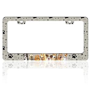 Dog License Plate Frame Pet Paw Prints Stainless Steel License Plate Holder for Front and Rear Car Tags Funny for Car Decoration Accessories with Screws 6.3 X 12.2 in for Women Men