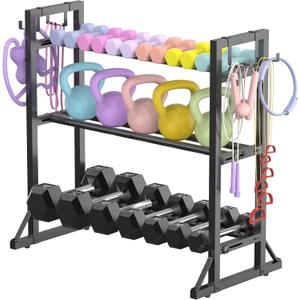 3 Tier Adjustable Dumbbell Rack Stand, Heavy Duty Carbon Steel Weight Storage Organizer for Home Gym, Easy Assembly, 450 lb Capacity for Dumbbells & Kettlebells (Dumbbell Rack Stand Only)