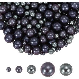 PATIKIL 4/6/8/12/14mm Pearl Bead for Vase Filler, 600 Pcs NO Hole Round Faux Pearl Floating Beads for Centerpieces Wedding Vase Filling Crafts Aquarium Home Decor, Grey