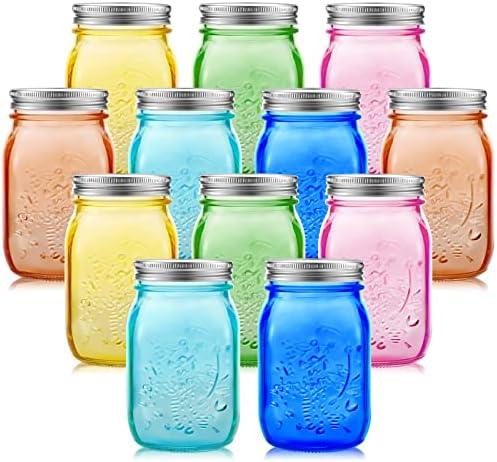 Tessco for you 7Pcs Bulk Colored Mason Jars with Lids 16 oz Decorative Centerpieces Glass Pint Canning Containers Regular Mouth for Flower Food Storage Wedding Halloween Christmas DIY Crafts