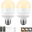 E26 Rechargeable Light Bulbs with Remote, 10W 900lm 3-in-1 Battery Operated Emergency Lighting, 3500mAh 60W Equivalent Bulbs with Magnetic Base & Hook for Home Camping Hurricane&Power Outage, 2 Pack