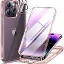 Miracase Glass Series Designed for iPhone 14 Pro Max Case 6.7 Inch, Upgrade Full-Body Bumper Case with Built-in 9H Tempered Glass Screen Protector, with Camera Lens Protector, Clear Pink