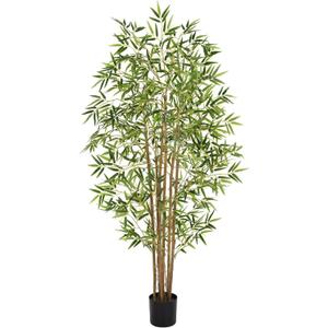 Artificial Bamboo Tree, Fake Bamboo Plant 5FT Tall with 6 Natural Real Bamboo Trunks, Artificial Tree Indoor Decor Faux Silk Tree for Home Office Living Room Modern Decor
