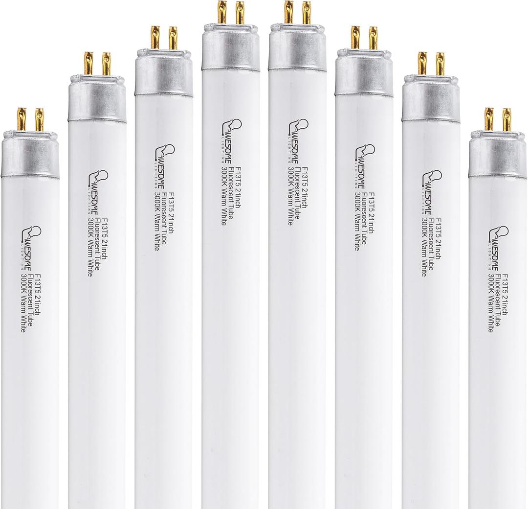 8 Pack 21 Inch F13T5/WW Fluorescent Light Bulb, 3000K Warm White, T5 13 Watts Fluorescent Replacement Bulb for Counter and Cabinet Fixture, G5 Base