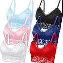 Geyoga 6 Pack Women's Lace Cami Top, Wireless Bralette Floral Non Padded Bandeau Bras with Straps (Large, Black, Navy Blue, Wine Red, Light Blue, Pink, White)