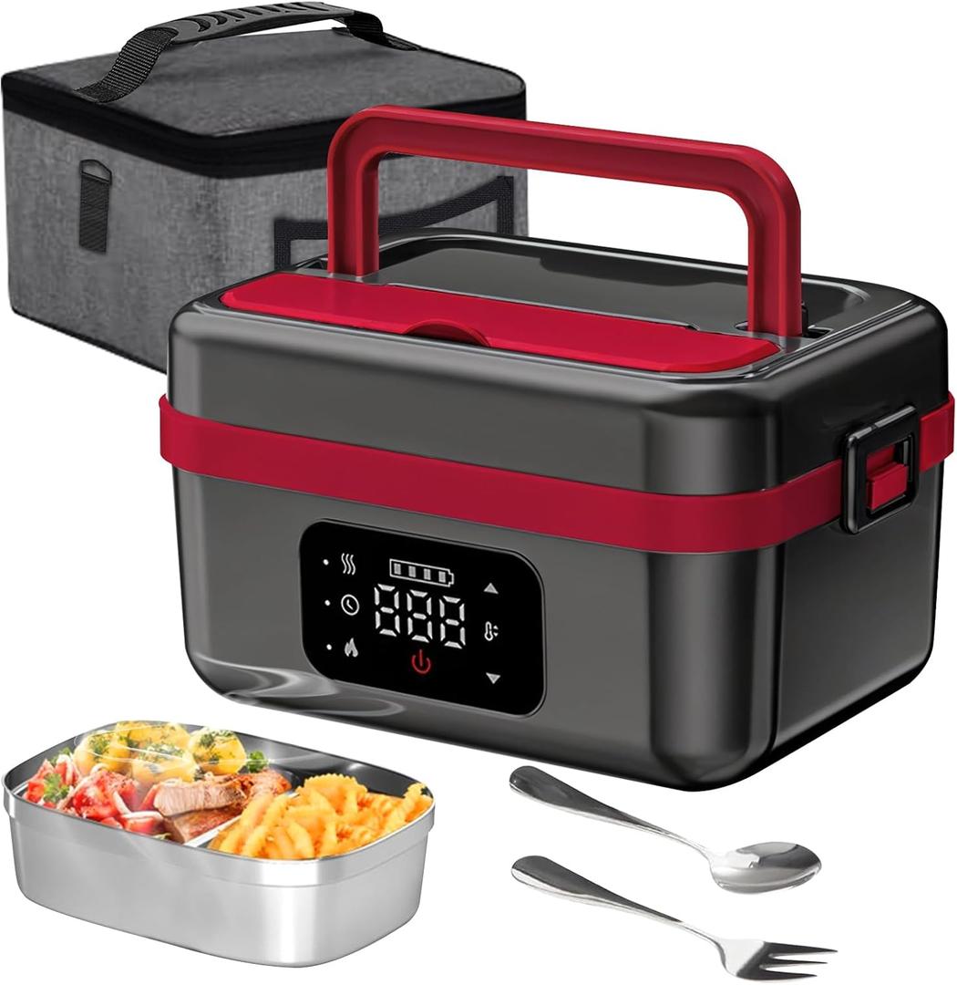 Cordless Electric Heated Lunch Box for Men Women, 1L Rechargeable Lunch Box Self-Heating Food Warmer with Keep Warm Function Ideal for Indoor Outdoor Work Office Camping Travel