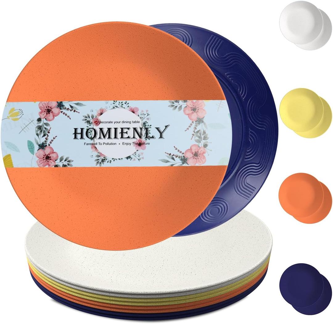Homienly Wheat Straw Dinner Plates 10 Inch Unbreakable Set of 8 - Dishwasher and Microwave Safe Plastic Plates Reusable - Lightweight Plates for Kitchen,Camping,Outdoor - Mondrian Series