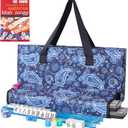 TIASUSAN American Mahjong Game Set, 166 White Tiles, Blue Printed Bag with Entire Accessories, 4 All-in-One Rack/Pushers, Mahjong Tiles Set