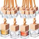 Rtteri 100 Pcs Hanging Car Air Freshener Diffuser Bottles Empty Glass Perfume Diffuser Vials Refillable Oil Aromatherapy Pendant with Wooden Caps and Hanging String for Car Home Office Decor(Square)