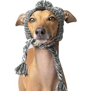 Polar Pom Pom Hat, Warm Pet Dog Knitted Hat,Pet Dog Winter Knitted Hat, Hats for Small Dogs, Winter Dog Hat with Ear Holes and Long Tassel (Grey, Large)