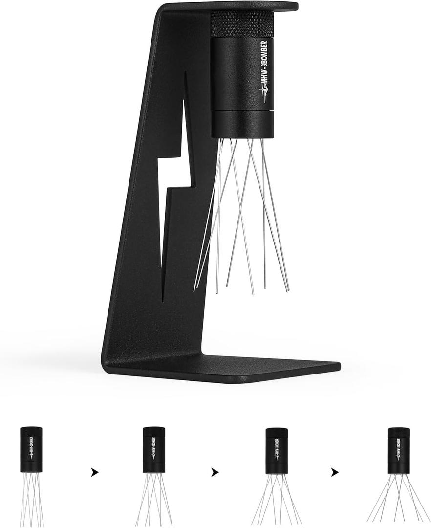 MHW-3BOMBER WDT Tool Espresso Distribution Tool with Magnetic Stand for Barista, Adjustable Range Coffee Needle Stirrer, 304 Stainless Steel 8 Needles 0.4mm with 6 Extra Needles, Black, T6126
