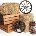 6 Pack 13 x 9 x 6 Inch Straw Hay Bale Stack Decoration Set Rustic Wooden Wagon Wheel Natural Hay Bales Boxes for Western Cowboy Photo Booth Props Birthday Farm Accessories