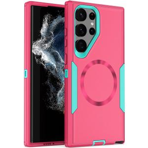 Designed for Samsung Galaxy S22 Ultra Case,Magnetic,Drop Protection Heavy Duty,Double Layer Protection,Compatible with MagSafe,Dustproof,No Yellowing,No Fading,for Men Women,Rose Blue