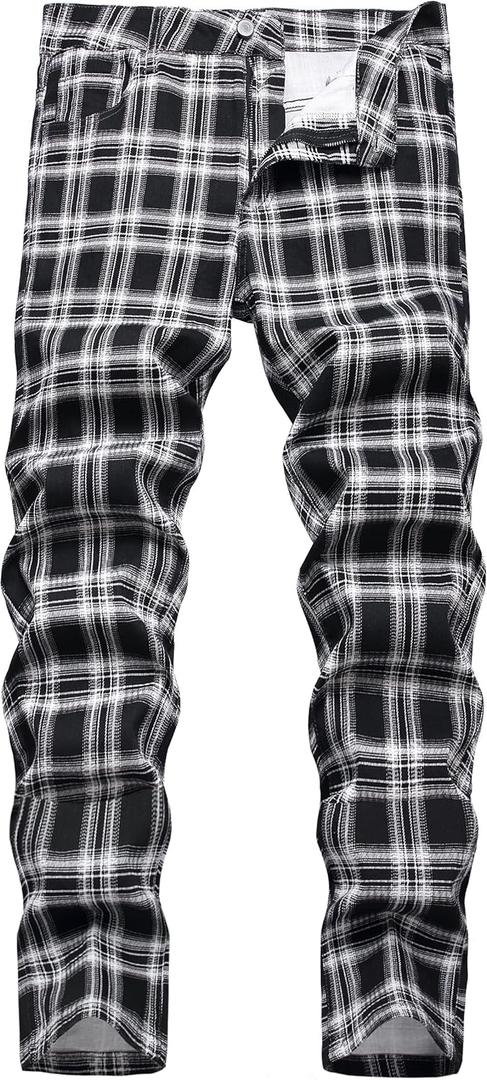 LZNEV Men's Slim Stretch Jeans Ripped Straight Fashion Jeans for Men Vintage Washed Denim Pants (G102 Black - 30)