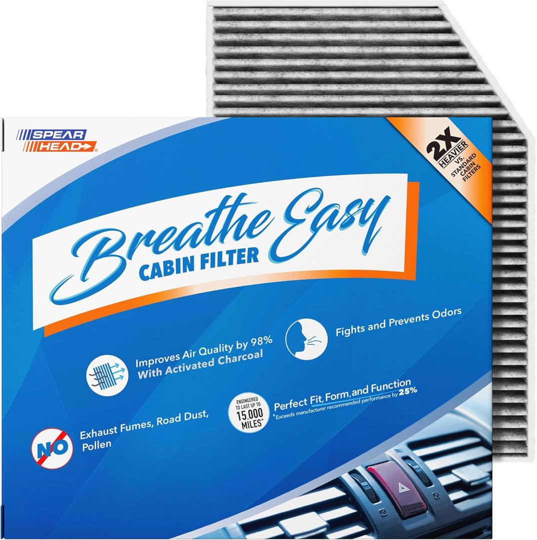 Spearhead Odor Defense Breathe Easy AC & Heater Cabin Filter | Fits 2/3/4 Series, i4, M2, M3, M4 X3, X4, Z4, GR Supra Like OEM | Up to 25% Longer Lasting w/Activated Carbon (BE-553B)