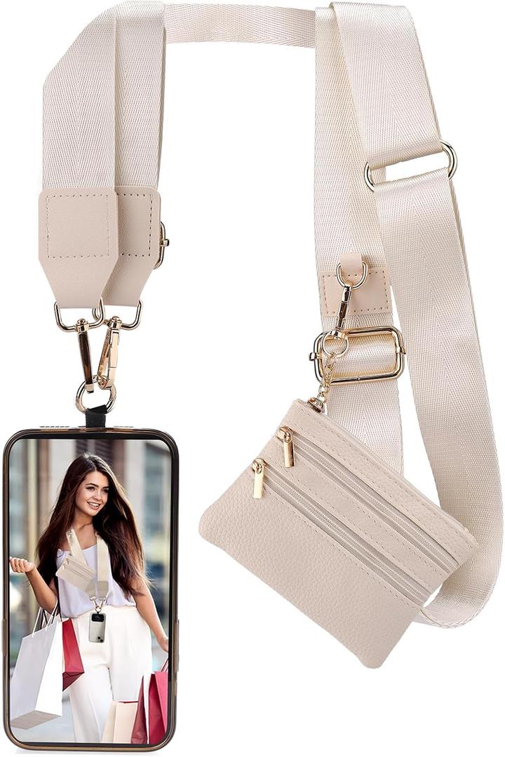 XANGNIER Clip and Go Strap for Phone with Wallet Crossbody, Phone Strap with Zippered Wallet, Adjustable Anti Theft Cellphone Lanyard for Women, Cellphone Chain Accessories,Multicolor 12