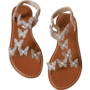 Floerns Women's Elegant Rhinestone Butterfly Transparent Elastic Strap Summer Flat Sandals (9, Brown)