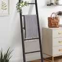 Blanket Ladder for Living Room, 5-Tier Wooden Ladder Shelf, Rustic Decorative Blanket Rack for Blankets, Quilts, Farmhouse Decor Ladder Shelf for Bedroom Bathroom Home Christmas Decor, Black