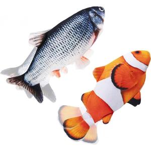 Interactive Cat Toys Flopping Fish with Catnip, Moving Cat Toys for Indoor Cats 2Pack, 11" Electric Automatic Kitten Kicker Exercise Toy, Wiggle SilverVine Floppy Fish for Small Dogs, Kitten (Carp+Clownfish)