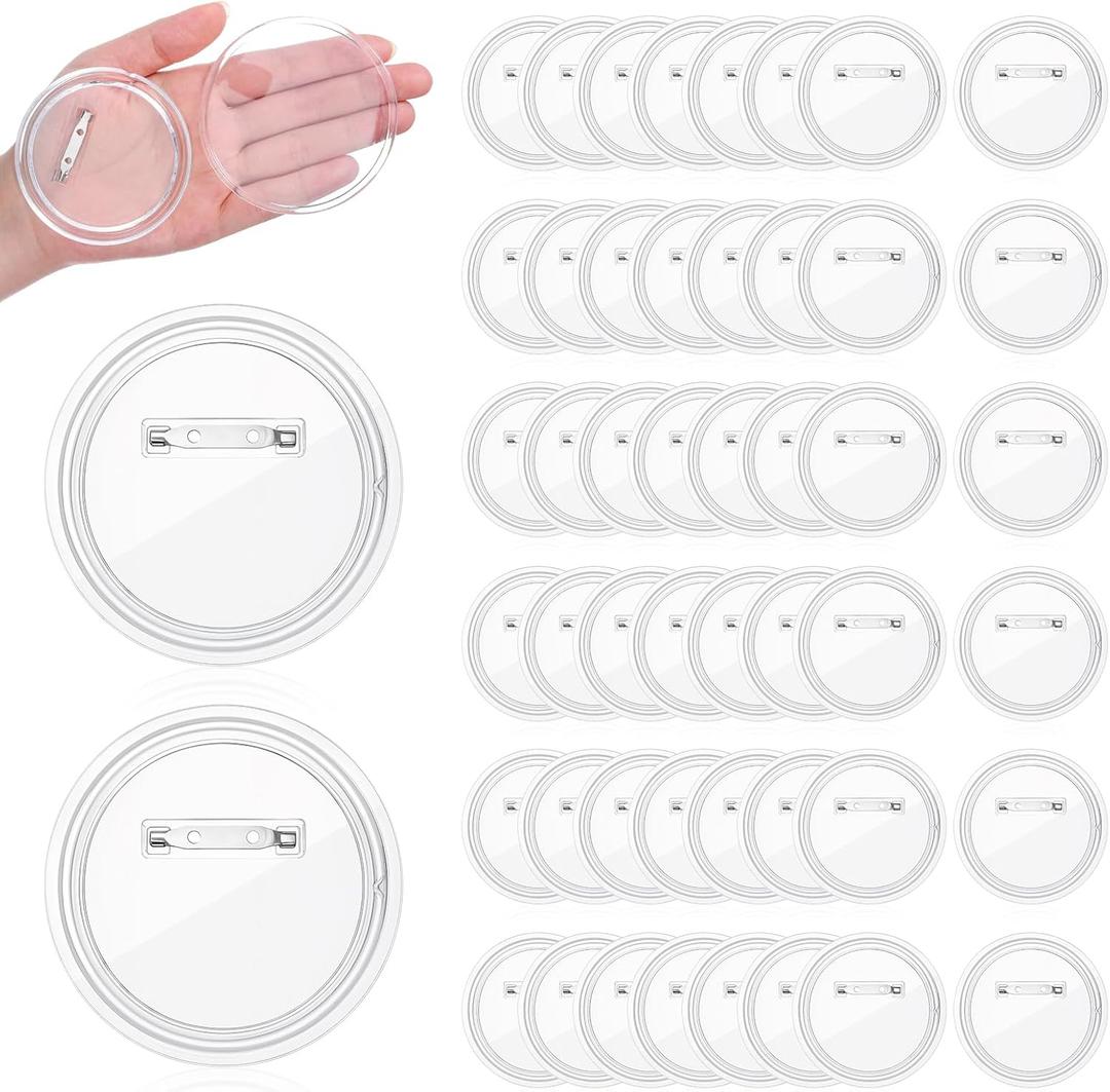 50 Pcs 3 Inch Clear Acrylic Button Pins for DIY Crafts, Badge Maker Kit with Blank Paper Easy Assembly Reusable Design Pins Buttons Badges Kit DIY Craft Activities