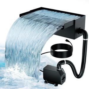 Biling 12 Inch Waterfall Spillway Kit, 304 Stainless Steel Waterfall Box, 40W 660GPH Submersible Pump, 9.8FT Corrugated Tubing, Adjustable Flow for Wide Sheet Waterfall, Stream & Rock Wall