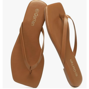 Gorfen Flip Flops for Women Comfortable Square Toe Casual Beach Sandals Summer Outdoor and Everyday Wear, Brown, Size 7