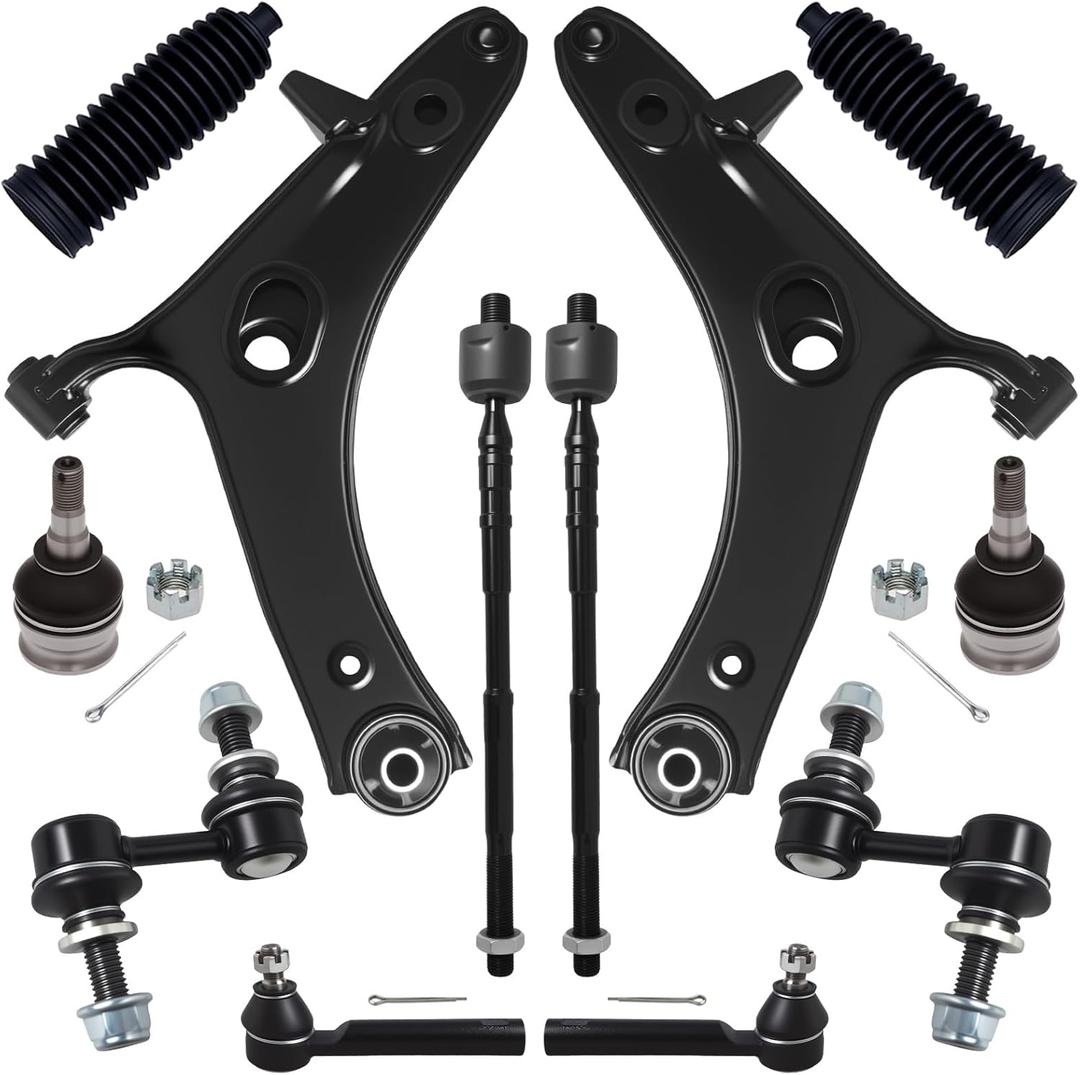 AUQDD 12Pc Front End Kit Fit For 2016-2017 Su-baru Crosstrek, 13-15 XV Crosstrek, 2 Lower Control Arm 2 Ball Joint 2 Sway Bar Link 4 Outer & Inner Tie Rod End (# K623560 K750084 EV800982 ES3712 K9513)
