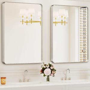 Bathroom Mirrors for Over Sink,2Pcs 24x36Inch Vanity Mirrors for Wall,Silver Metal Frame Rectangle Mirrors for Bathroom, Farmhouse,Restroom,Hangs Horizontally or Vertically