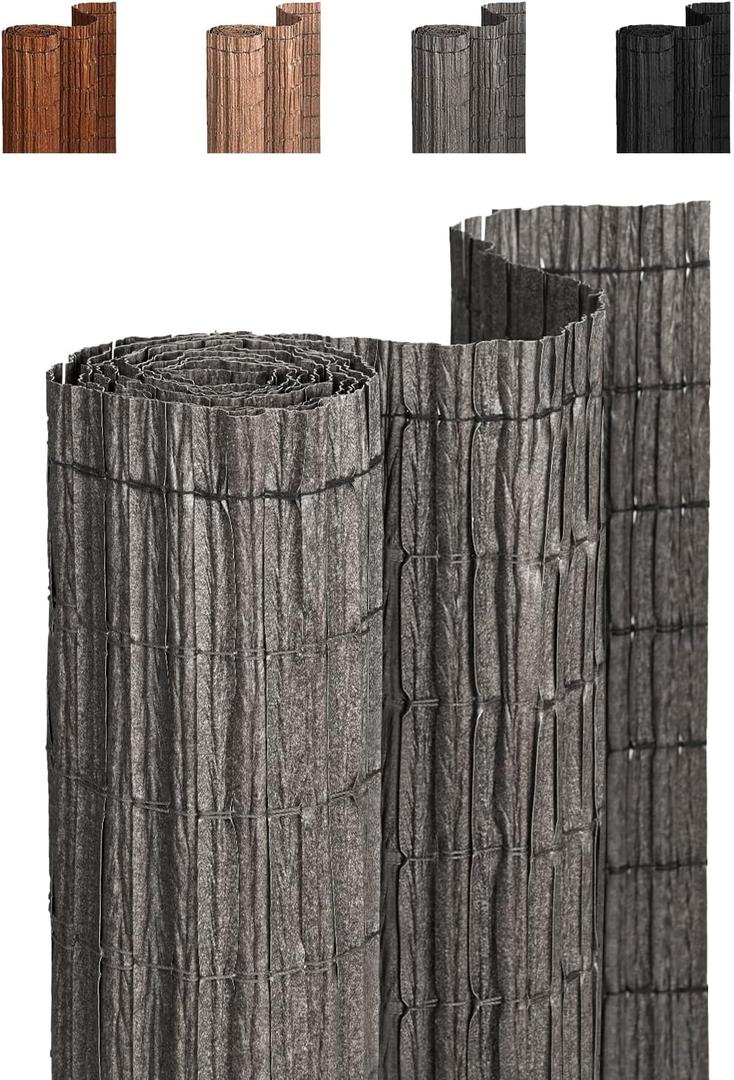 Paramondo Natural Privacy Screen Mat, Privacy Fence, Balcony Privacy Fence for Garden, Patio, Balcony Cladding, Privacy Wind Protection, Weatherproof, UV-Resistant, No Drilling, 4×10 FT, Dark Grey