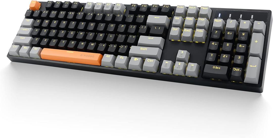 E-YOOSO Z-14 Mechanical Gaming Keyboard Brown Switches 104 Key, Full-Size Computer Keyboards, Solid Yellow Backlit Keyboard for PC Gamer, Black&Grey E-YOOSO Z-14 Mechanical Gaming Keyboard Brown Switches 104 Key, Full-Size Computer Keyboards, Solid Yellow Backlit Keyboard for PC Gamer, Black&Grey