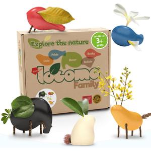 Taksa Toys Locomo Family 1 Open-Ended Waldorf Educational Outdoor Play Figures, Wooden Animal Montessori Toys for Kids 3 4 5 6 7+ for Childs Learning & Creativity Year Old, Gifts (Set of 5)