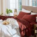 MooMee Bedding Sheet Set 100% Washed Cotton Linen Like Textured Breathable Durable Soft Comfy (Solid Fired Brick Red, Queen)
