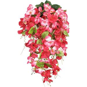 2 Pcs Fake Hibiscus Flowers Artificial Hanging Flowers Plants Outdoors Realistic UV Resistant Spring Summer Decor Red Pink Silk Faux Hibiscus Flower Trailing Vines for Front Door Porch Outside