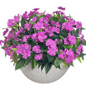 Uqueeten 15.7”Spring Decorations for Home Flowers Fake Plants Fake Flowers Artificial Impatiens Bouquet Flowers for Outdoors Silk Faux Flowers Impatiens Plants Decor Indoor Planters 6PCS (Purple)