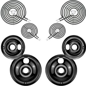 Electric Stove Burner Drip Pans WB31M19(8) WB31M20(6) and Electric Stove Top Burner WB30M1(6") WB30M2(8") Compatible for G-E Hot-point Ken-more General Electric Stove Parts by MIFLUS