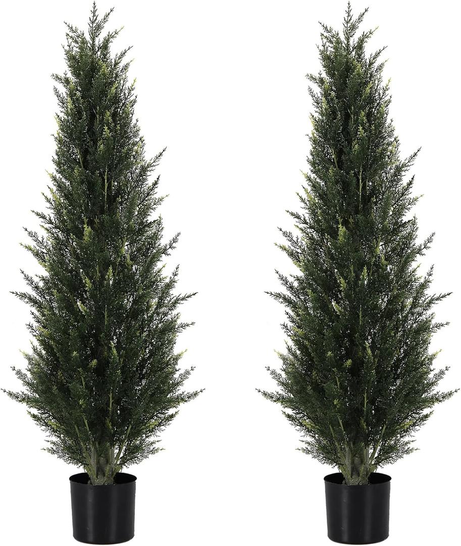 Metach 4ft Artificial Cedar Topiary Trees for Outdoors Potted Fake Cypress Trees Faux Evergreen Plants for Home Porch Decor (2PCS-4FT)