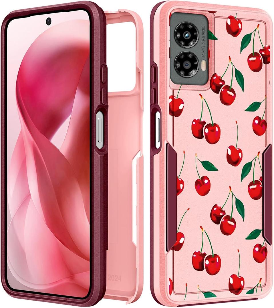 for Moto G 5G 2024 Case Women - Cute Girls Phone Cover Girly Kawaii Aesthetic Unique Design Cheery Heavy Duty Protective Shockproof Military Grade Teens for Motorola Moto G 5G 2024 Cases (Cherry)