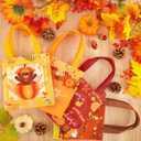 Fall Non-Woven Tote Bags Waterproof Pumpkin Turkey Gnome Party Bags with Handles Reusable Gift Bag Grocery Goodie Shopping Bag Treat Favor Bag for Autumn Thanksgiving Party Supplies, 16 Pack