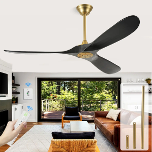 IQCSXLQ 52 Inch Black Outdoor Smart Ceiling Fan No Light with App/Remote Control,DC High CFM Modern Gold Ceiling Fan without Light for Farmhouse Bedroom Kitchen Patio