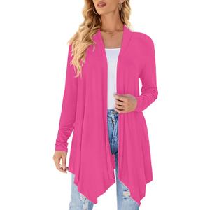 Uvog Women's Draped Front Open Cardigan Casual Long Sleeve Lightweight Cardigans Sweaters Duster (Pink, L)