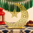 Eforcase Ramadan Decorations Table Decor Wood Eid Mubarak Kareem Table Sign Acrylic Mirror Hollow Moon with Star Ornament for Muslim Party Tabletop Centerpiece Decor Islamic Eid Decoration Gold Moon