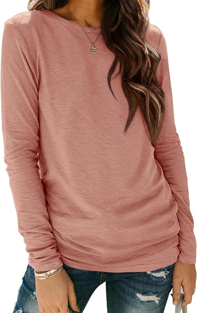 ATHMILE Womens Long Sleeve Shirts Basic Tee Fall Trendy Spring Top Business Casual Beach Vacation Workout 2026 Fashion (Medium, Pink)