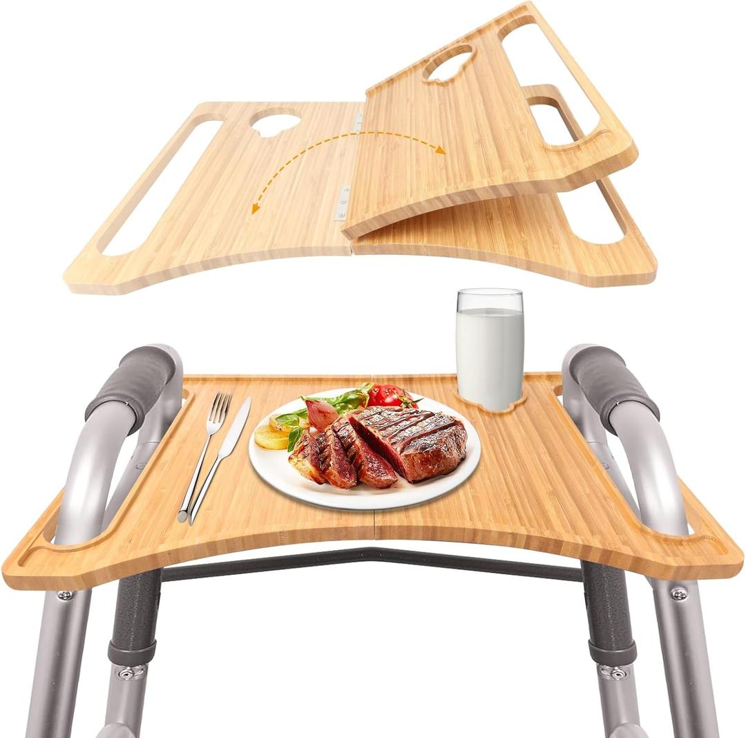 Walker Tray for Folding Walker, Tray for Walker for Seniors Detachable with Cup Holder, Foldable Walker Accessories for Elderly,Tray Table Fits Most Standard Walkers