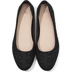 Dress Shoes for Women Round Toe Flats Shoes Lace Ballet Flats Dressy Comfortable Foldable Flats Low Heel (8, Black)