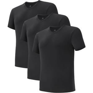 DAVID ARCHY Men's Undershirts Quickly-Dry T-Shirt, Stretch and Moisture-Wicking V Neck Tees, 3 Pack, Small, Black