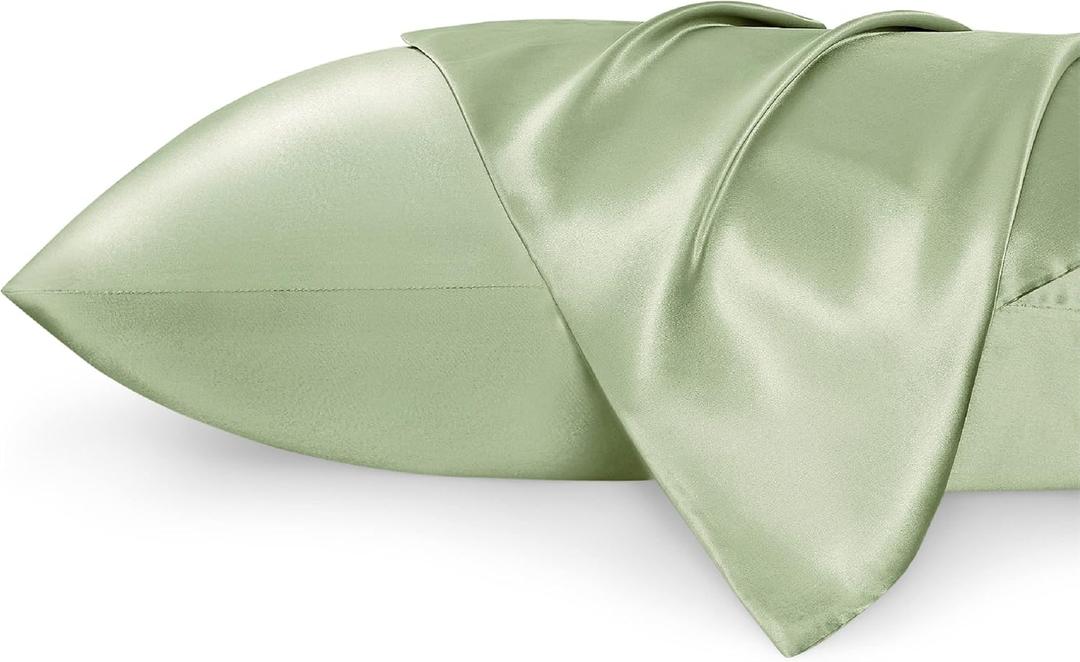 Bedsure Satin Pillowcases, Similar to Silk Pillow Cases Queen Size Set of 2, Pillow Case for Sleeping Women with Envelope Closure, Gifts for Women Men, Sage Green, 20x30 Inches (Queen (20" x 30"), 10 - Sage Green)