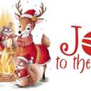 Family Beautiful Quote Wall Decal Decoration Cute Animals in Santa Hat Christmas Hats Bunny Squirrel Fox Holiday Gift Lasts Years and Easily Removable - Size: 40 in(W) x 24 in(H)