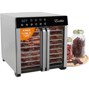 Excalibur Food Dehydrator 8-Tray for Jerky, Fruit, Vegetables, Herbs, Pet Treats, 7.2 Cu Ft Drying Space with Adjustable Temperature Control and 80 hour digital timer, 8-Tray, Stainless Steel